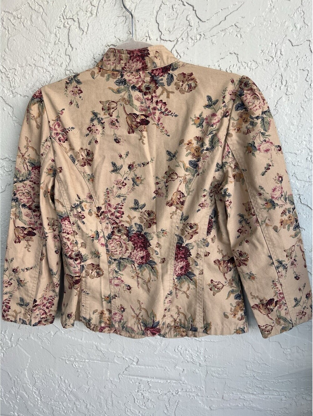 Chaps Denim Jacket Womens S Beige Floral Rose Print Cotton Fairy Victorian Vtg. - Picture 7 of 15